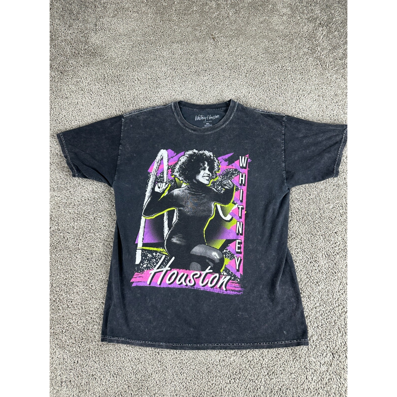 Whitney Houston Shirt Womens M/L Gray Pink Cotton Blend Short Sleeve Read